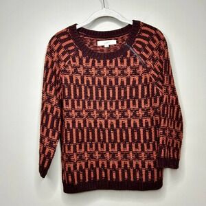 LOFT Geometric Print Wool Blend Crewneck Sweater Size S